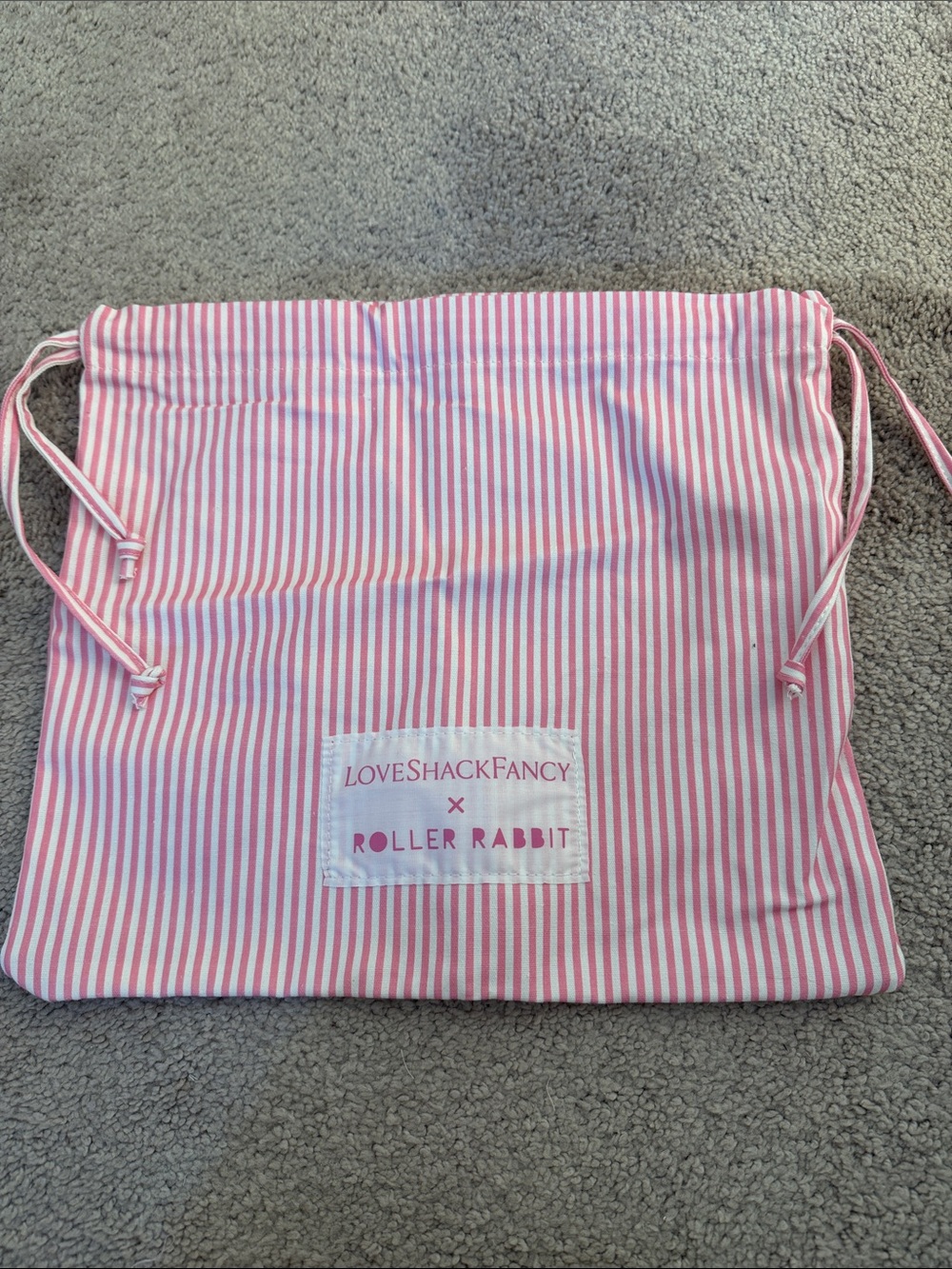 LoveShackFancy x Roller Rabbit Pink Stripe Drawstring Bag